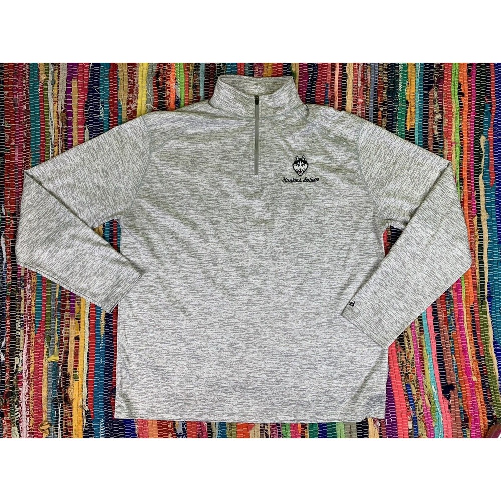 Badger Sport Men's Gray Long Sleeve 1/4 Zip Pullover XL Huskies Believe Dog